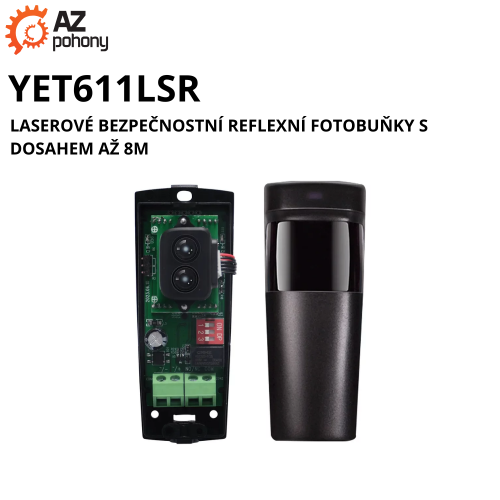 YET611LSR - laserové bezpečnostní reflexní fotobuňky s dosahem až 8m